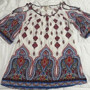 Fig & Flower Paisley Print Anthropology Cold Shoulder Blouse